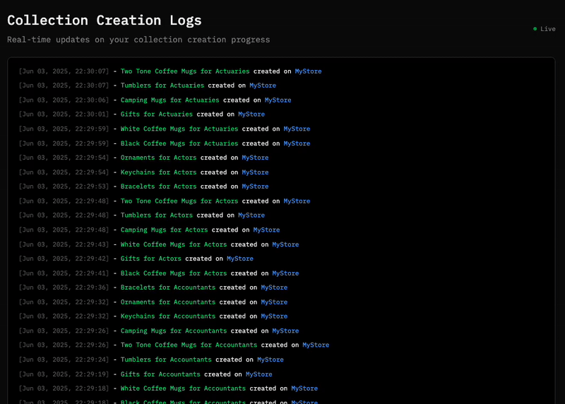 Tool interface showing the collection creation process