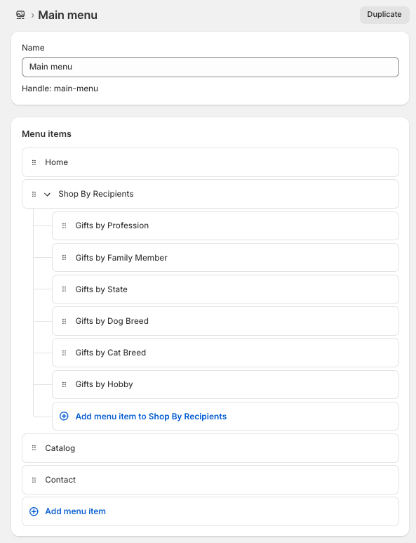 Adding pages to main menu