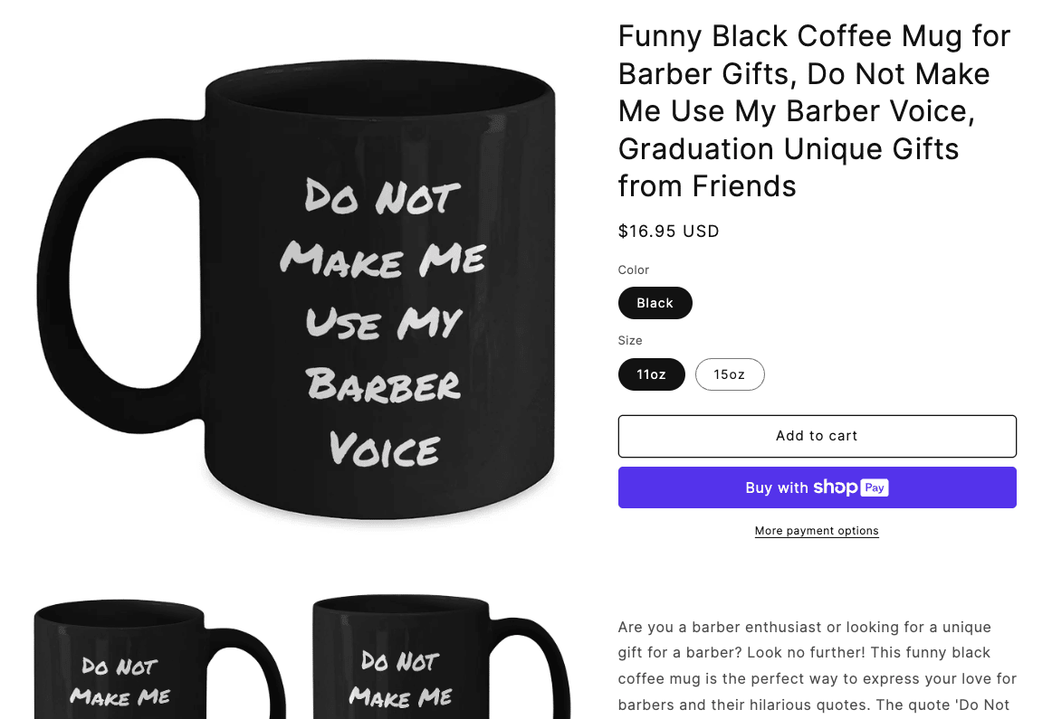 Product page with properly sized title